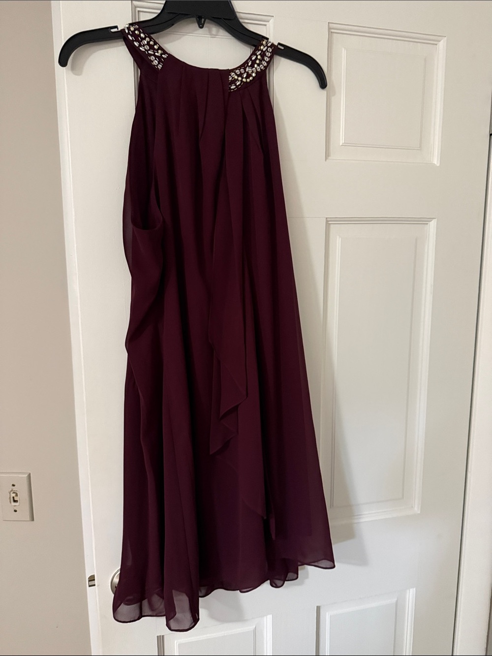 SLNY Burgundy Embellished Halter Midi Skirt